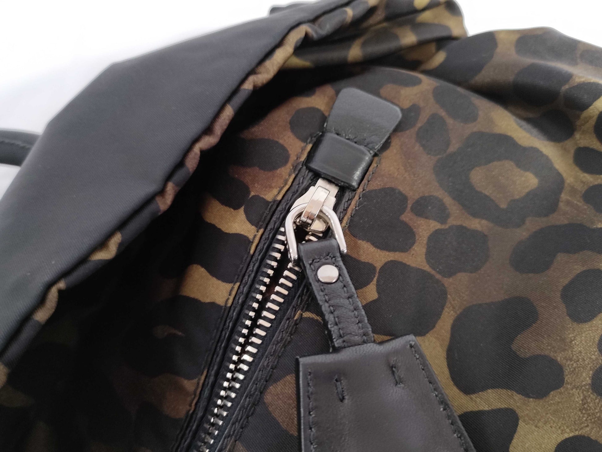 PRADA Tessuto x Leather 2-Way Handbag Leopard Print B4521V 