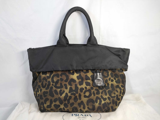 PRADA Tessuto x Leather 2-Way Handbag Leopard Print B4521V 