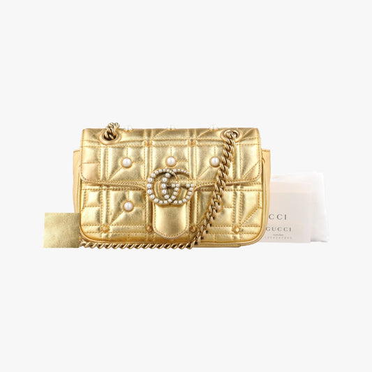 GUCCI GG Marmont Gold Leather Shoulder Bag 446744E021433215
