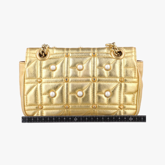 GUCCI GG Marmont Gold Leather Shoulder Bag 446744E021433215