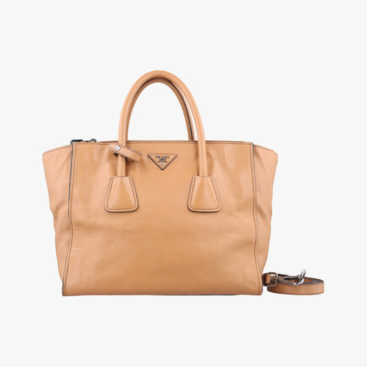 PRADA Twin Pocket Double Zip Tote Camel Leather Shoulder Bag BN2619239 G