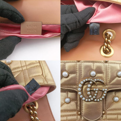 GUCCI GG Marmont Gold Leather Shoulder Bag 446744H021447911