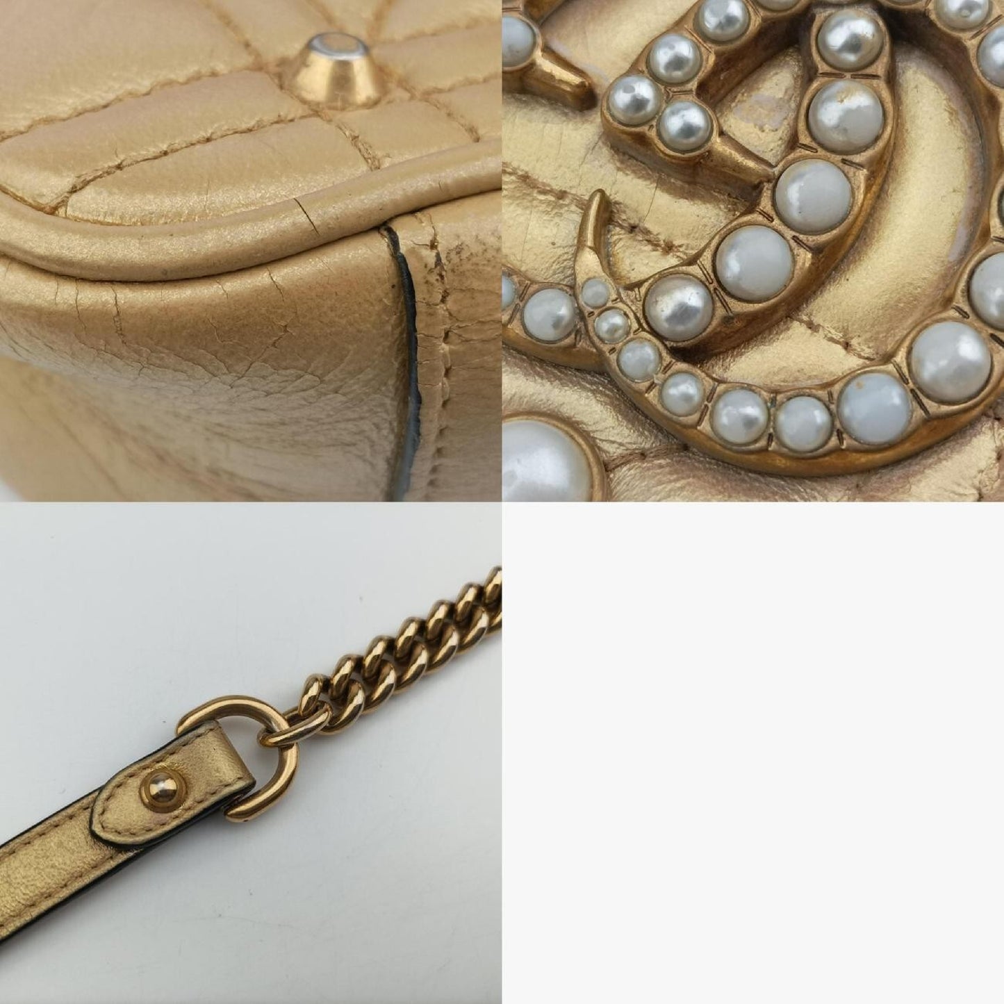 GUCCI GG Marmont Gold Leather Shoulder Bag 446744H021447911