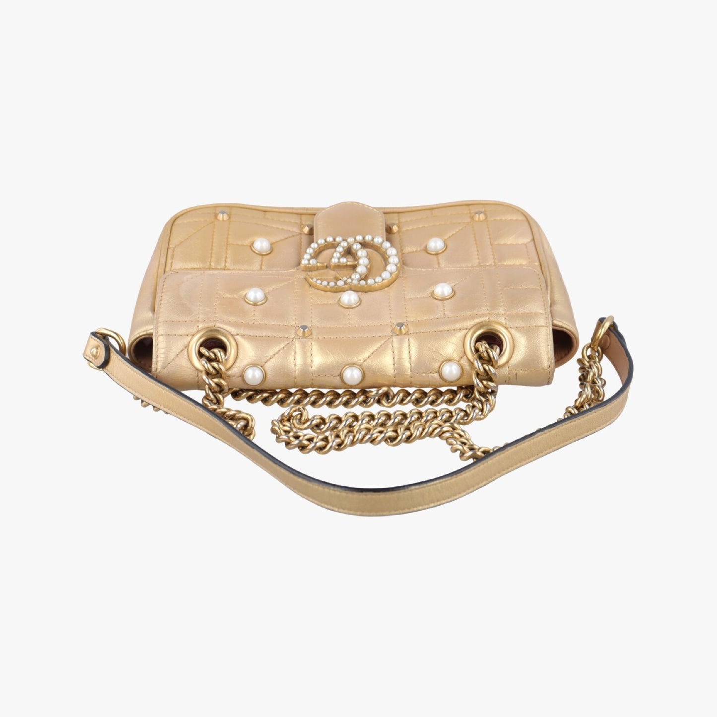 GUCCI GG Marmont Gold Leather Shoulder Bag 446744H021447911
