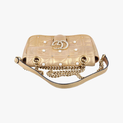 GUCCI GG Marmont Gold Leather Shoulder Bag 446744H021447911