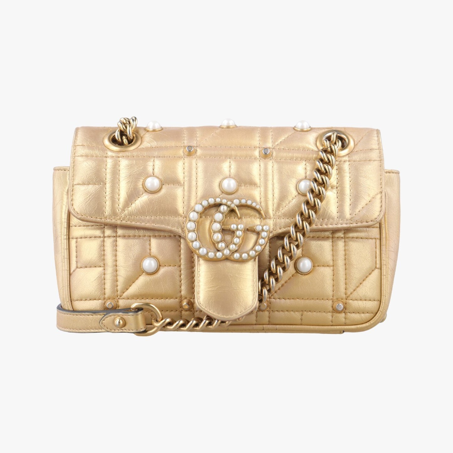 GUCCI GG Marmont Gold Leather Shoulder Bag 446744H021447911