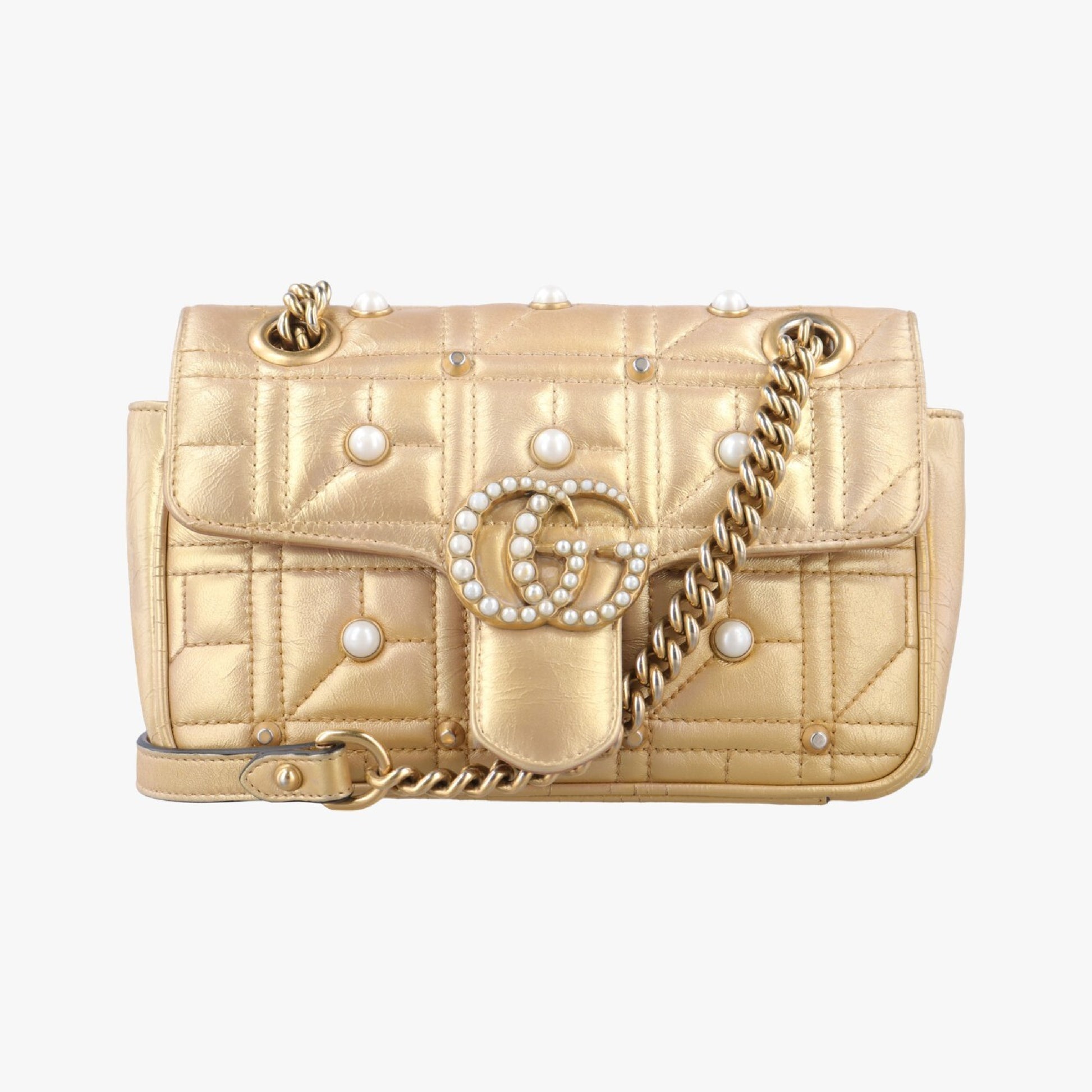 GUCCI GG Marmont Gold Leather Shoulder Bag 446744H021447911