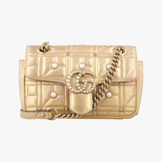 GUCCI GG Marmont Gold Leather Shoulder Bag 446744H021447911