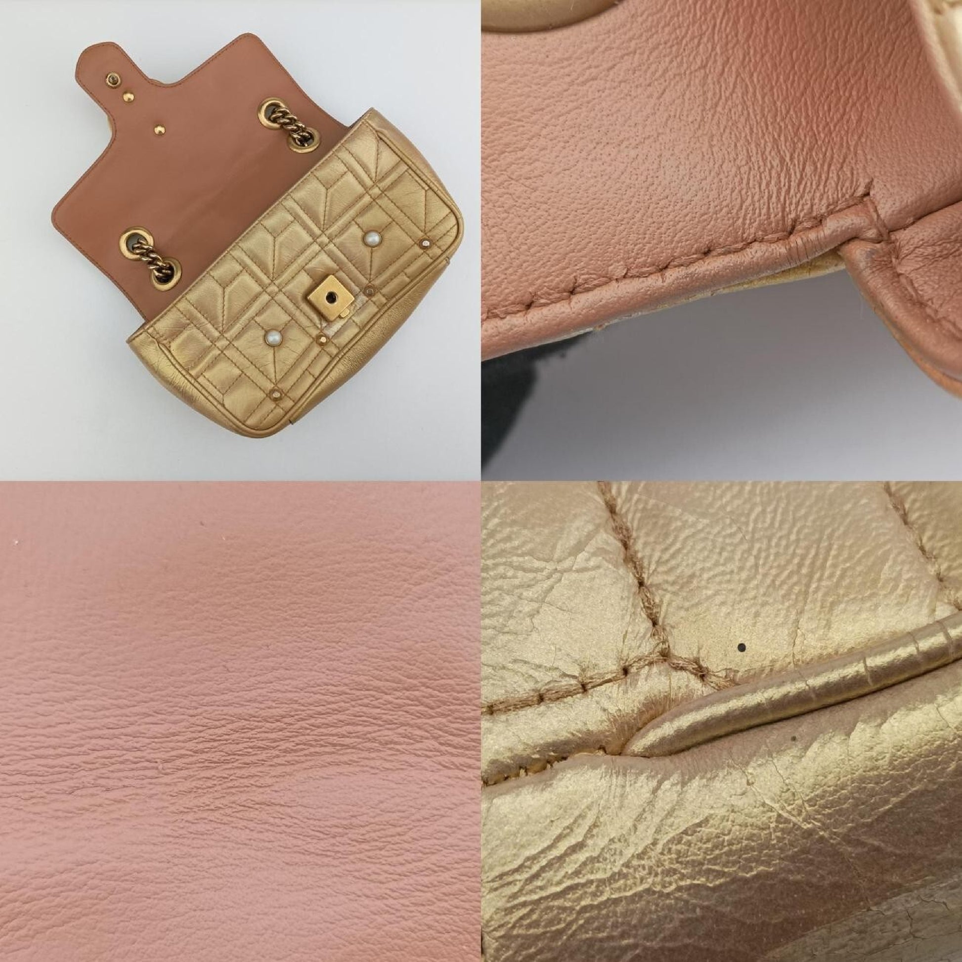 GUCCI GG Marmont Gold Leather Shoulder Bag 446744H021447911