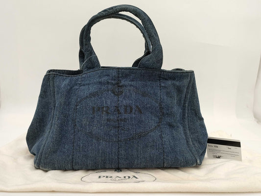 PRADA B1877B Canapa Denim Handbag Tote Bag
