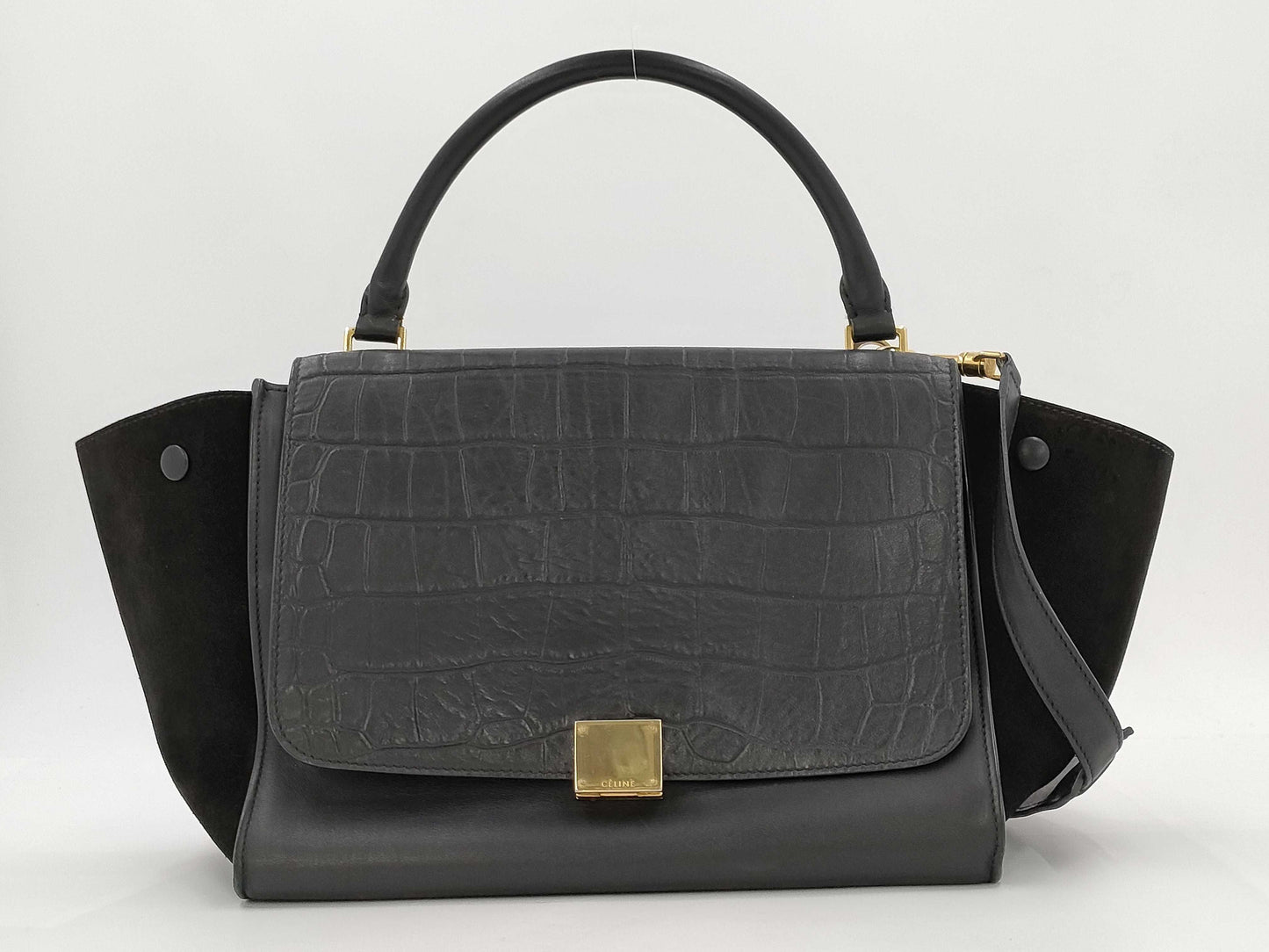 CELINE Trapeze Crocodile Embossed Leather 2-Way Shoulder Bag/Handbag