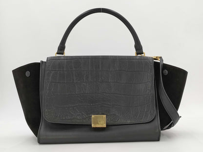 CELINE Trapeze Crocodile Embossed Leather 2-Way Shoulder Bag/Handbag