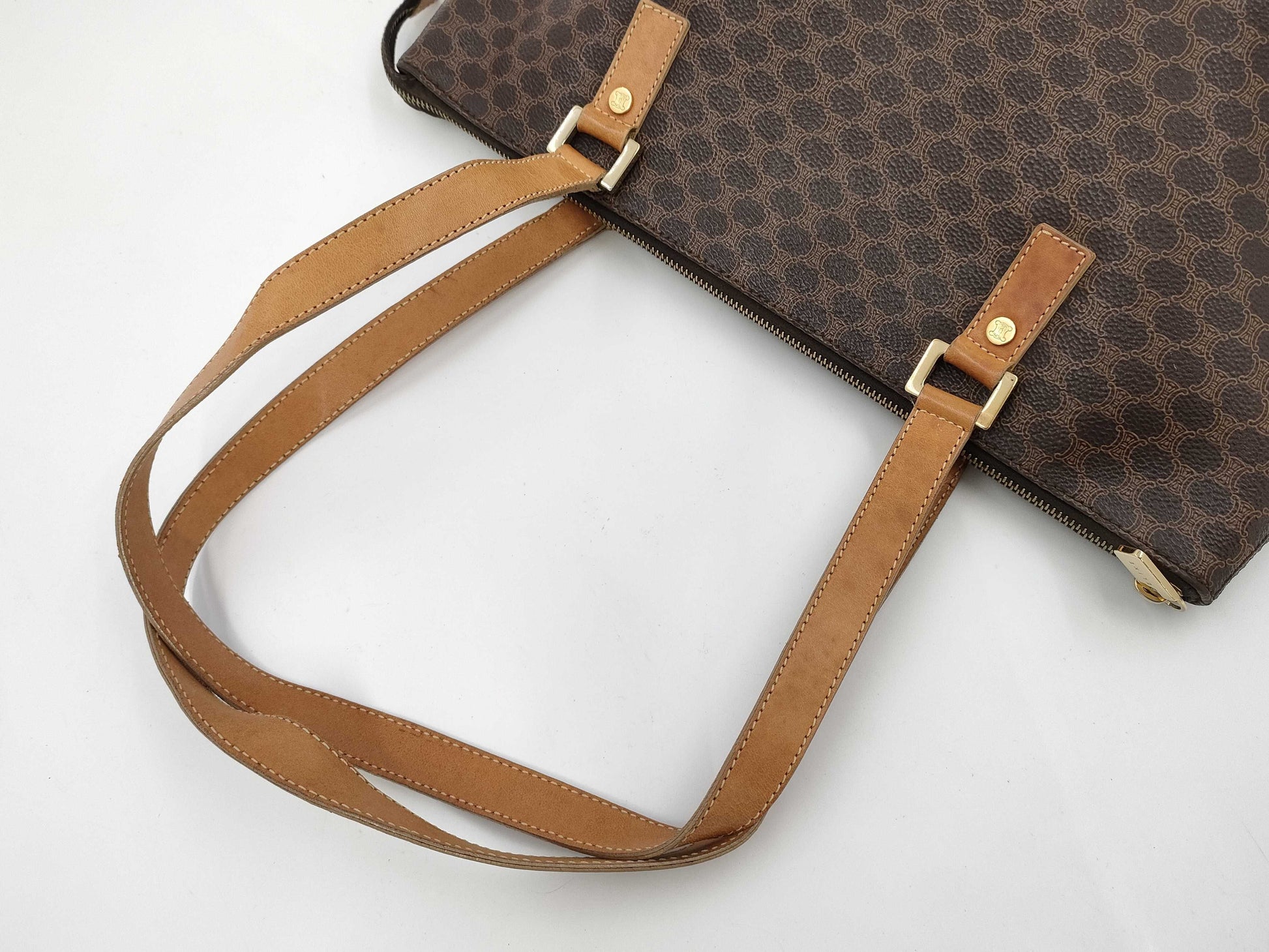 CELINE Macadam PVC Leather Brown Tote Bag