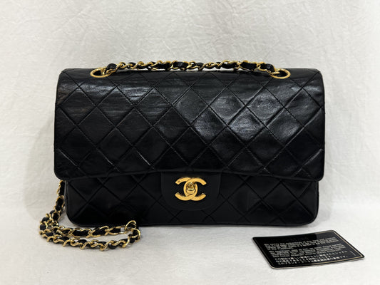 CHANEL Lambskin Matelasse 25 Double Flap Double Chain Gold Hardware 98cm Long Shoulder Bag