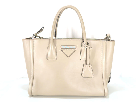 PRADA Prada Soft Calfskin 2-Way Handbag 1BA183 Gray Tote Bag