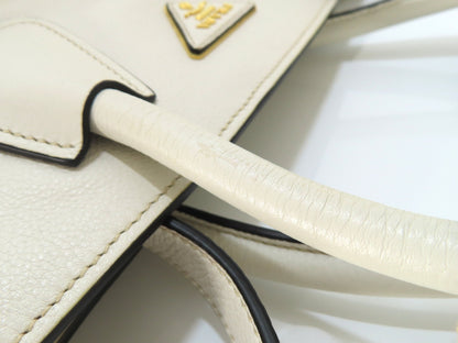 PRADA Vitello 2-Way Tote Bag, White