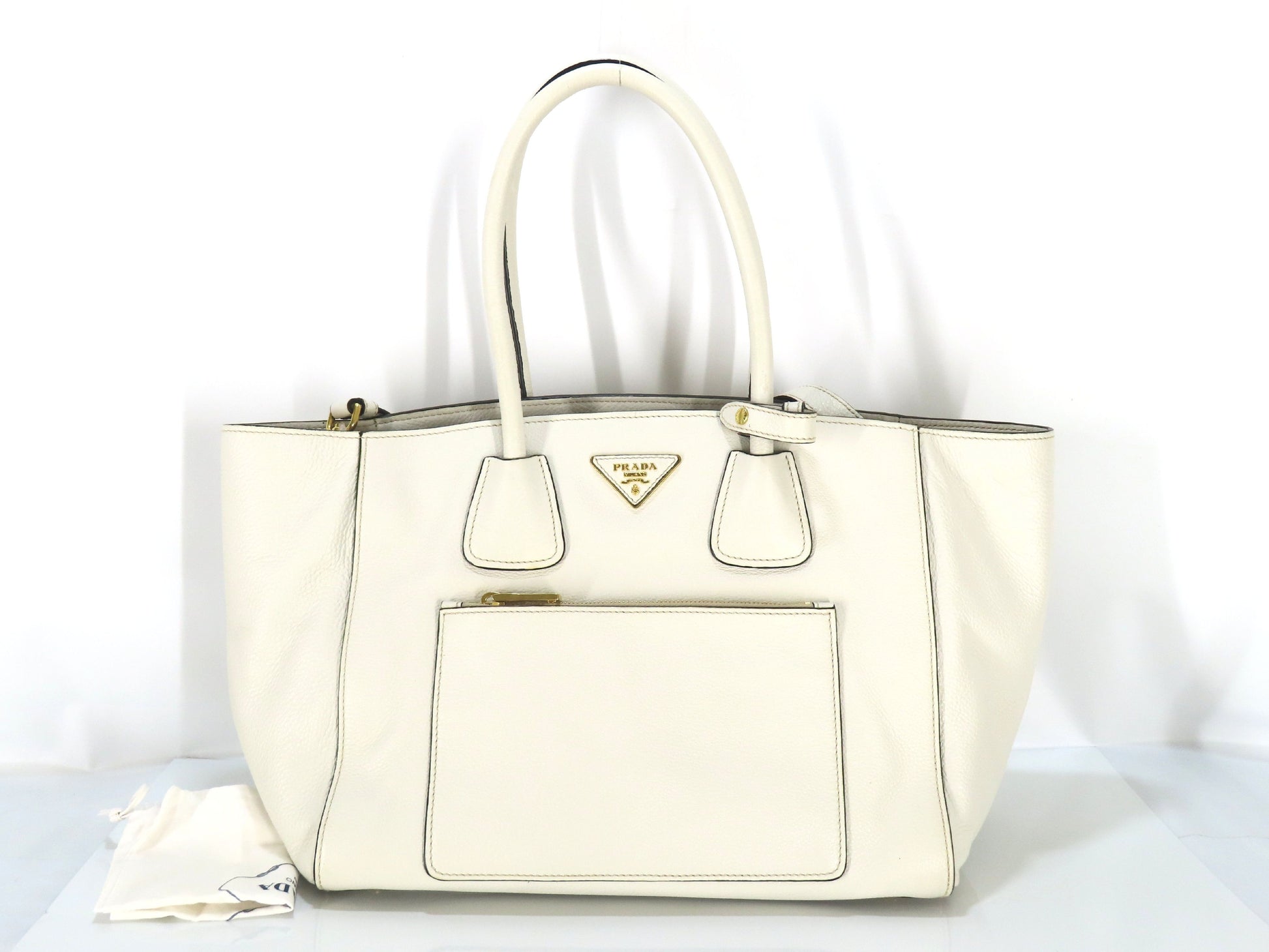 PRADA Vitello 2-Way Tote Bag, White
