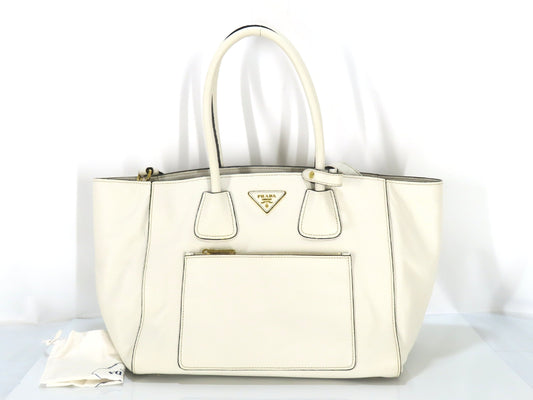 PRADA Vitello 2-Way Tote Bag, White