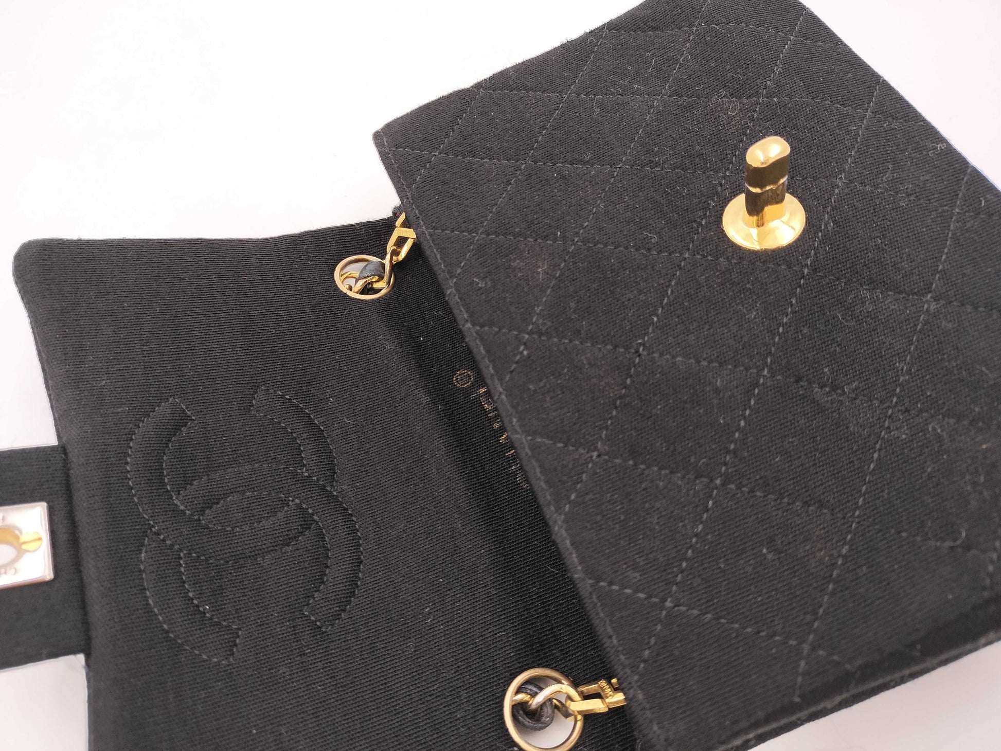 CHANEL Cotton Mini Matelasse 18 Shoulder Bag with Gold Hardware in Black