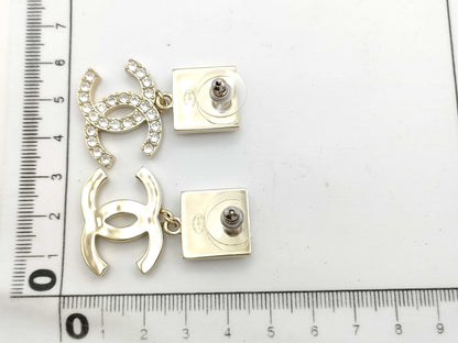 CHANEL Deca Coco Mark Earrings with Rhinestones B23P