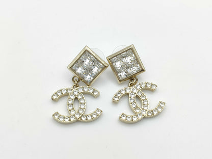 CHANEL Deca Coco Mark Earrings with Rhinestones B23P