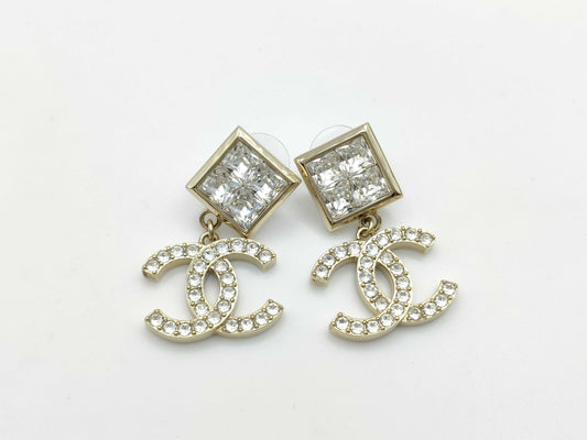 CHANEL Deca Coco Mark Earrings with Rhinestones B23P