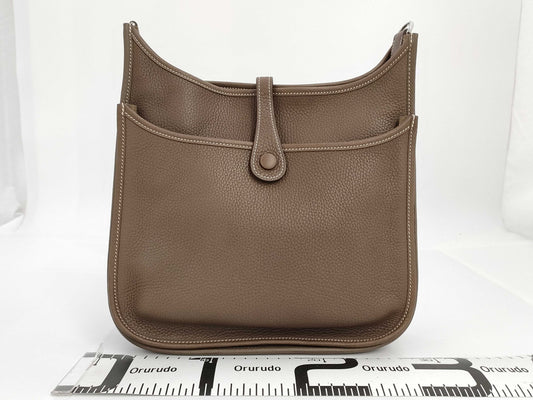 HERMES Evelyn 3PM Taurillon Clemence Etoupe Stainless Steel Y Stamp Shoulder Bag