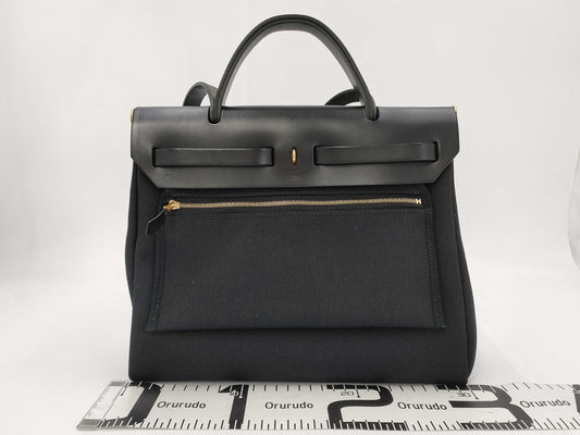 HERMES Airbag Zip 31PM Toile Officier Vache Hunter Black GP Z Stamp Shoulder Bag