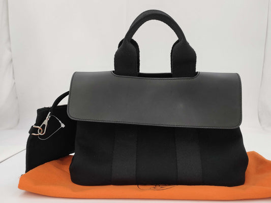 HERMES Valparaiso PM Toile Chevron Black SS Handbag