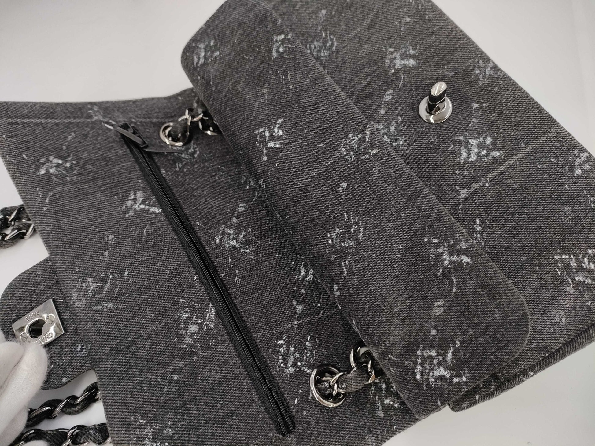 CHANEL Double Flap Denim Gray SS Shoulder Bag