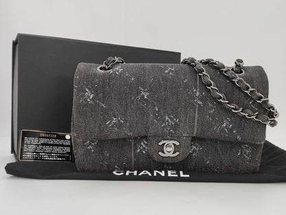 CHANEL Double Flap Denim Gray SS Shoulder Bag