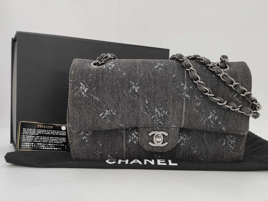 CHANEL Double Flap Denim Gray SS Shoulder Bag
