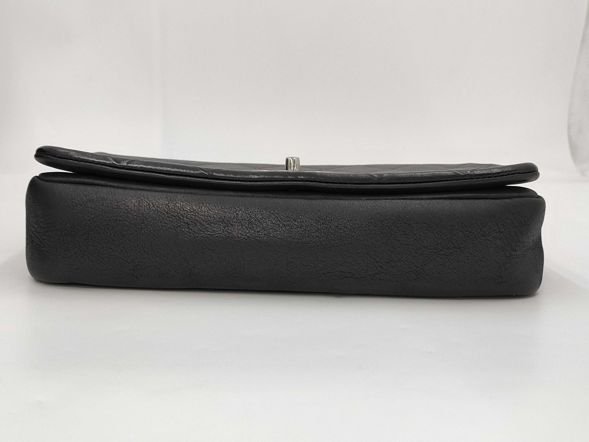 CHANEL Single Flap Bicolor Chain Shoulder Bag in Black Calfskin