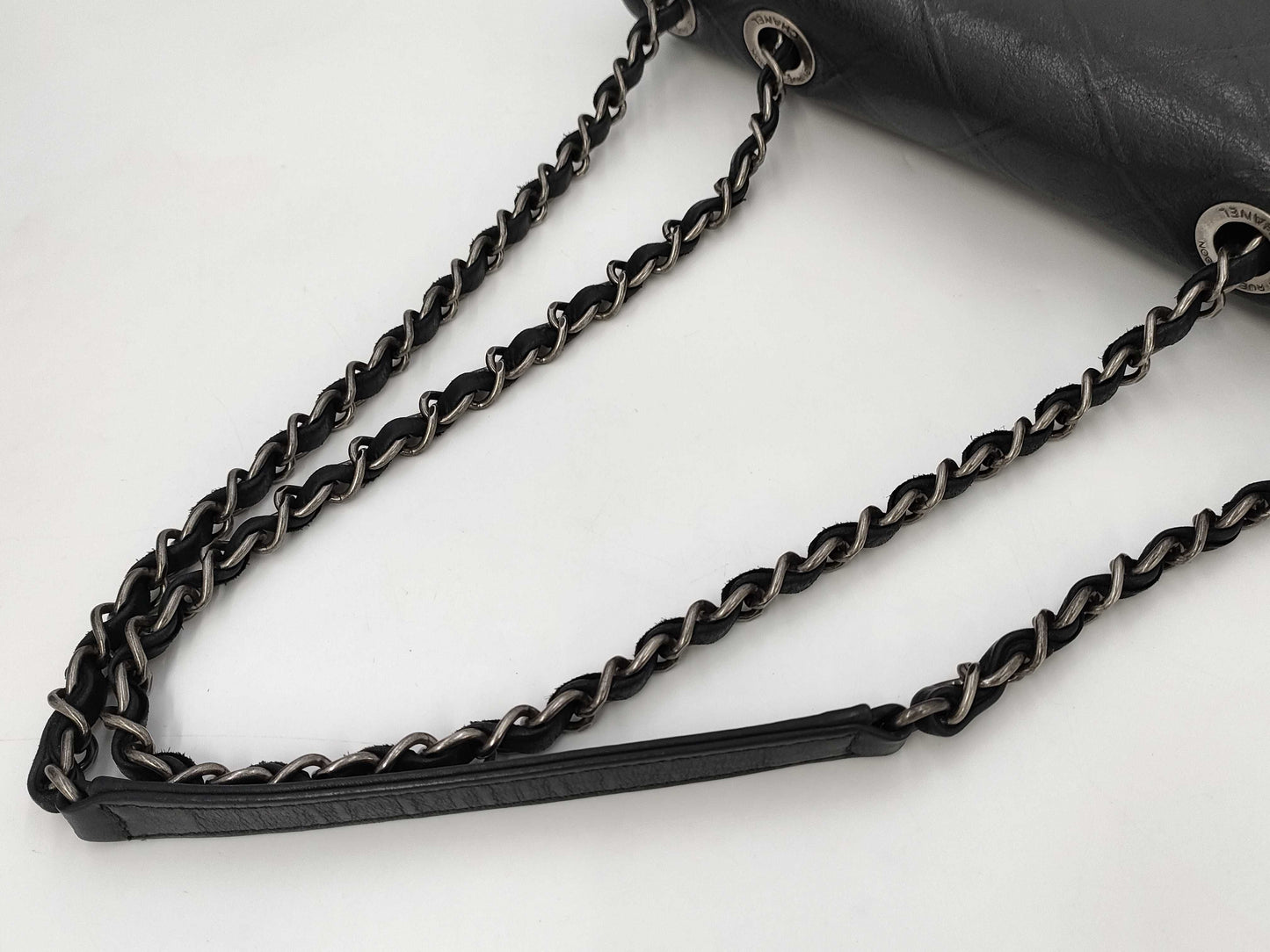 CHANEL Single Flap Bicolor Chain Shoulder Bag in Black Calfskin