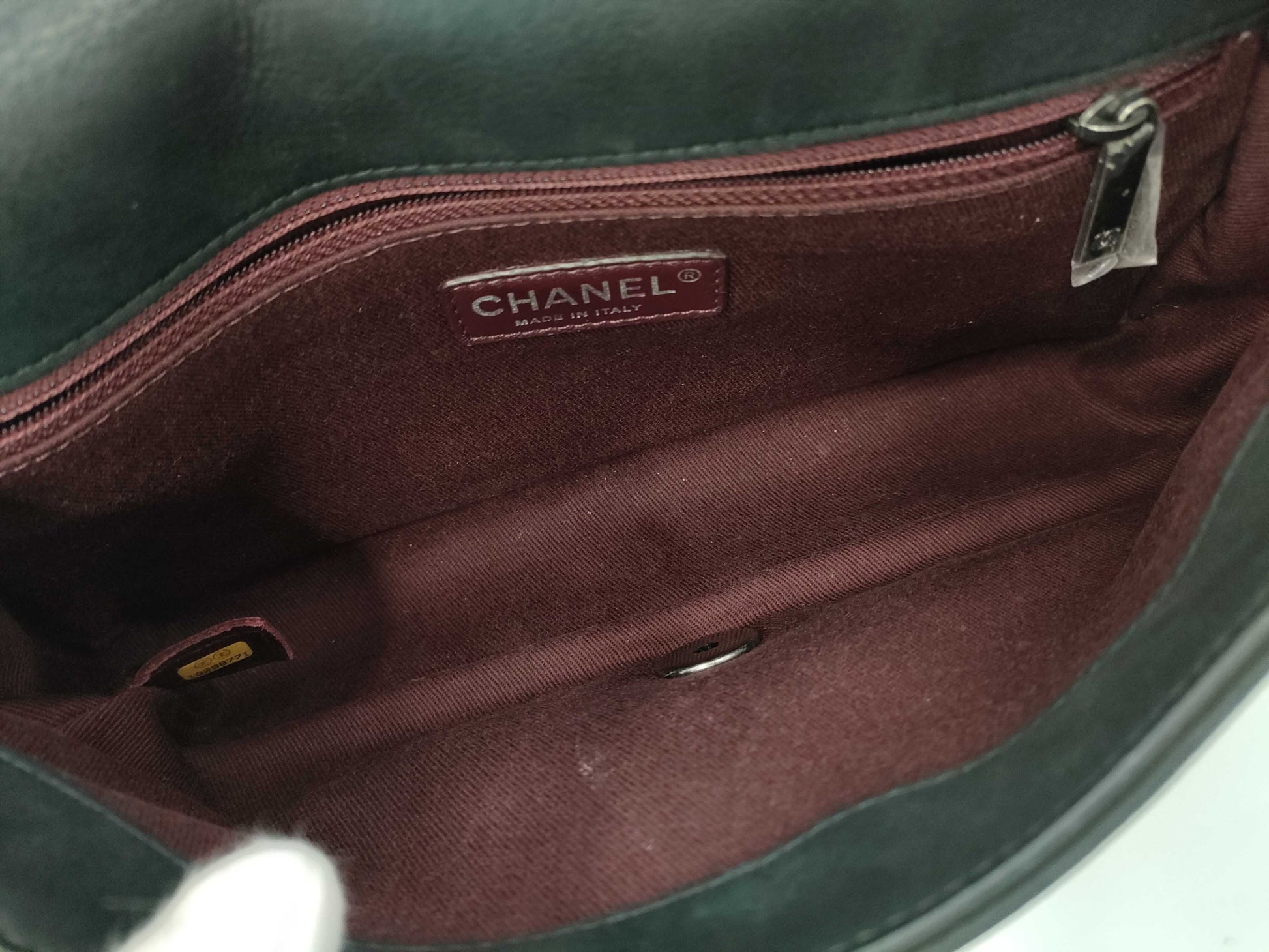 CHANEL Single Flap Bicolor Chain Shoulder Bag in Black Calfskin