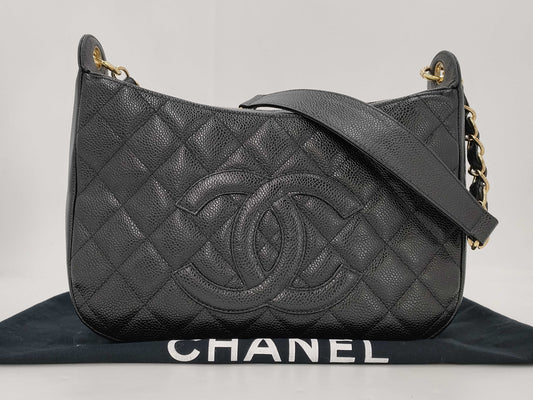 CHANEL Crescent Moon One-Shoulder Caviar Black GP Shoulder Bag