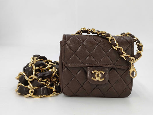 CHANEL Mini Mini Matelasse Lamb Brown GP Bag