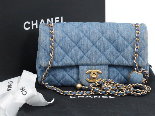 CHANEL Mini Matelasse 20 Denim Pearl Crush Shoulder Bag