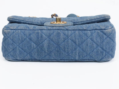 CHANEL Mini Matelasse 20 Denim Pearl Crush Shoulder Bag