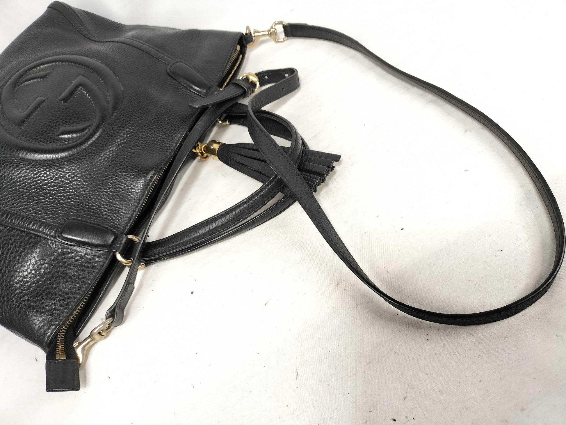 GUCCI 2-Way Black Fringe Leather Handbag