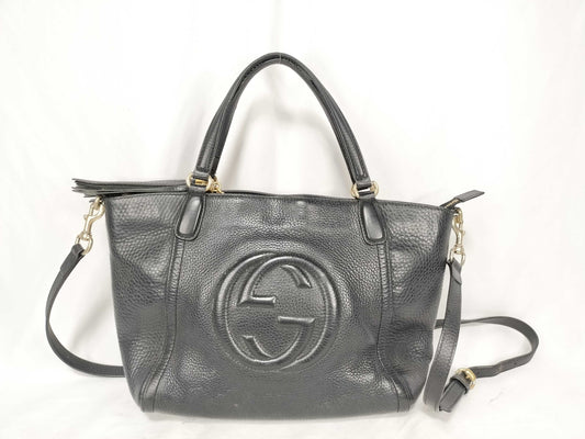 GUCCI 2-Way Black Fringe Leather Handbag