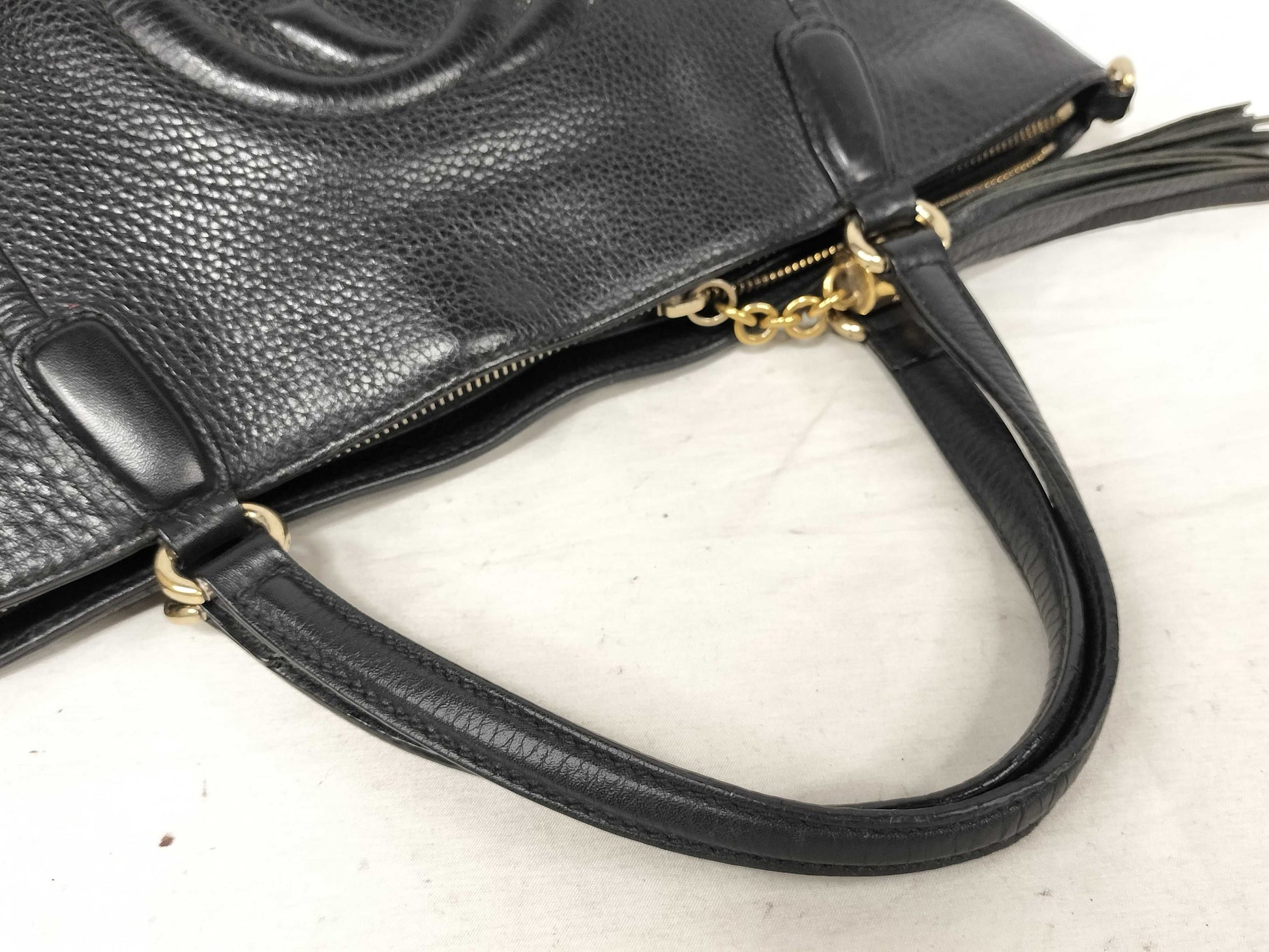 GUCCI 2-Way Black Fringe Leather Handbag