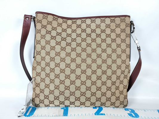 GUCCI GG Canvas Shoulder Bag 113013 Beige/Wine Red W30cm Shoulder Bag