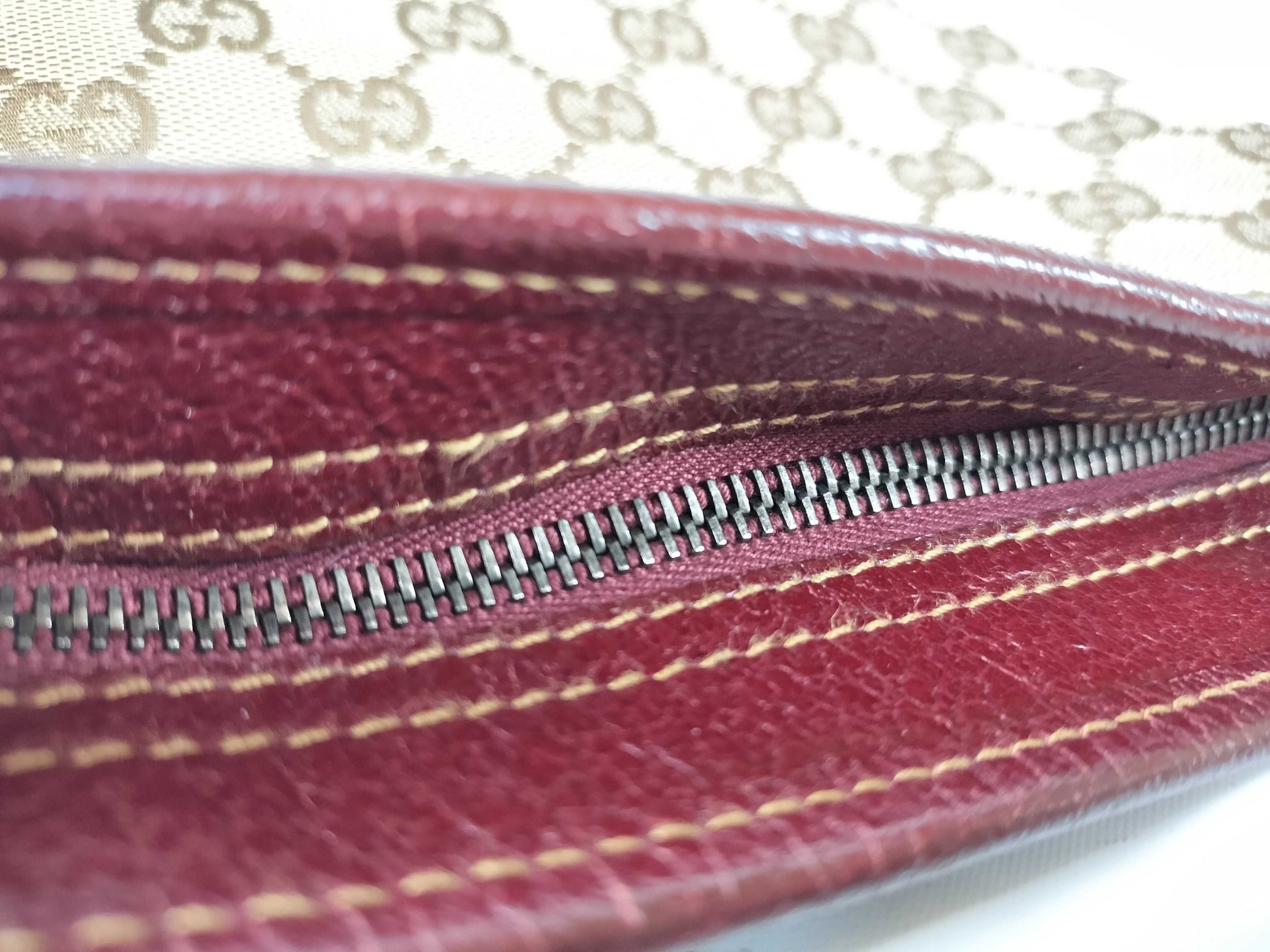 GUCCI GG Canvas Shoulder Bag 113013 Beige/Wine Red W30cm Shoulder Bag
