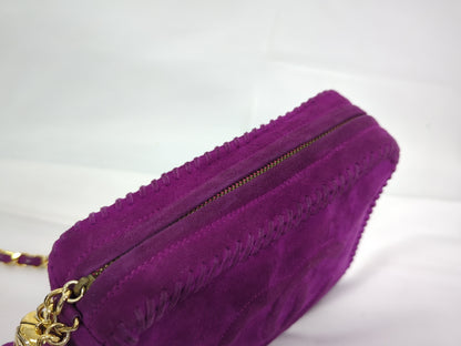 CHANEL Velour Deca Coco Fringe Chain Shoulder Bag Purple