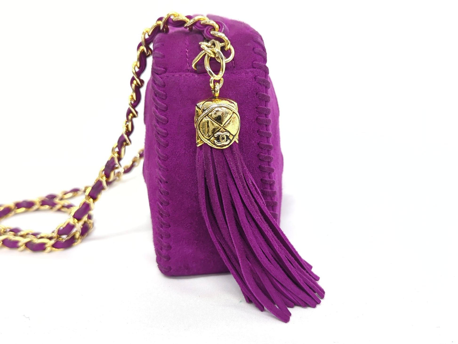 CHANEL Velour Deca Coco Fringe Chain Shoulder Bag Purple