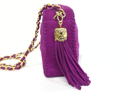 CHANEL Velour Deca Coco Fringe Chain Shoulder Bag Purple