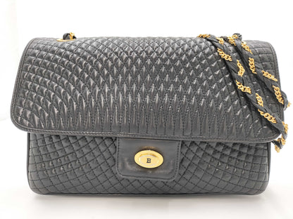 BALLY Chain Shoulder Bag Black Quilted Bag