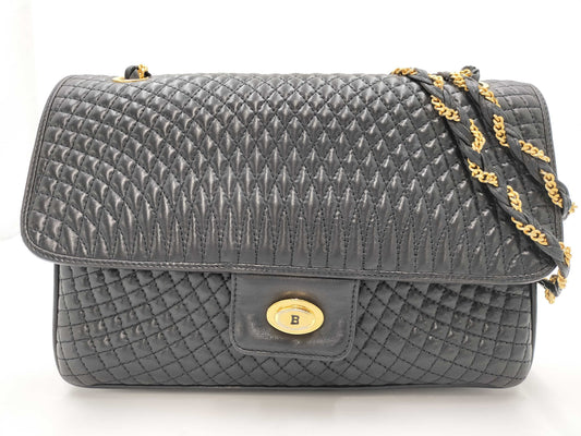 BALLY Chain Shoulder Bag Black Quilted Bag