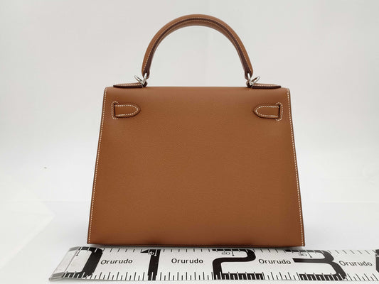 HERMES Kelly 28 Epsom Gold with Silver Hardware and Silver-Tone W Stamp
